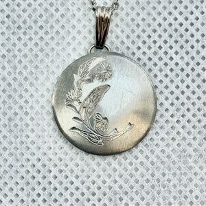 Vintage Pewter Pendant, Engraved September Aster Flower